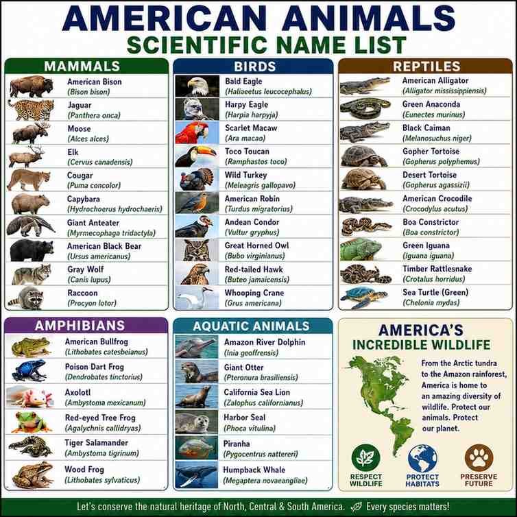 American Animals Scientific Name List (USA, North America)