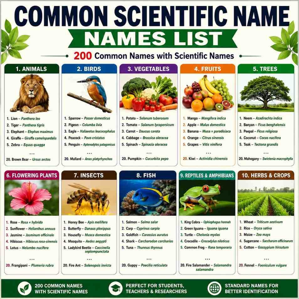 200 Common Scientific Names List Common and Latin Name